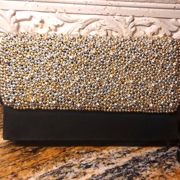 Evening Shoulder/Cluch Velvet with Gold & Silver beads, Velvet Braided Rope Bag. - Picture 5 of 7